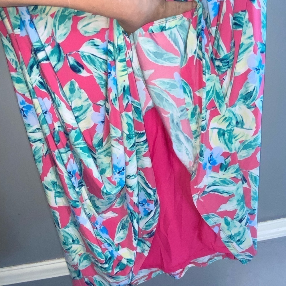Pappagallo Sleeveless Plus Size Pink & Blue Tropical Floral V Neck Dress 1X - Picture 3 of 9